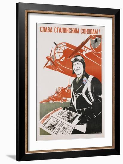 World War Ii-Era Soviet Poster Depicting a Pilot and Bombers-null-Framed Giclee Print