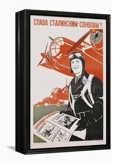 World War Ii-Era Soviet Poster Depicting a Pilot and Bombers-null-Framed Premier Image Canvas