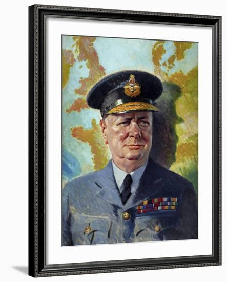 World War Ii Painting of Winston Churchill Wearing His Raf Uniform-Stocktrek Images-Framed Art Print