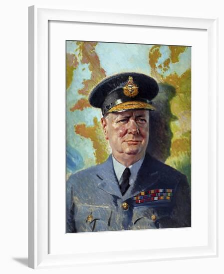 World War Ii Painting of Winston Churchill Wearing His Raf Uniform-Stocktrek Images-Framed Art Print