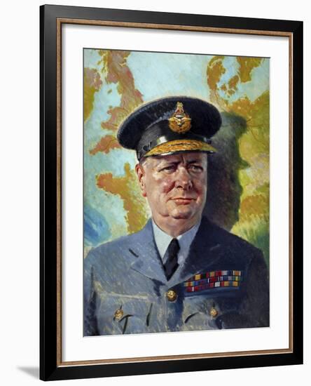 World War Ii Painting of Winston Churchill Wearing His Raf Uniform-Stocktrek Images-Framed Art Print