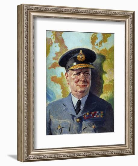 World War Ii Painting of Winston Churchill Wearing His Raf Uniform-Stocktrek Images-Framed Art Print