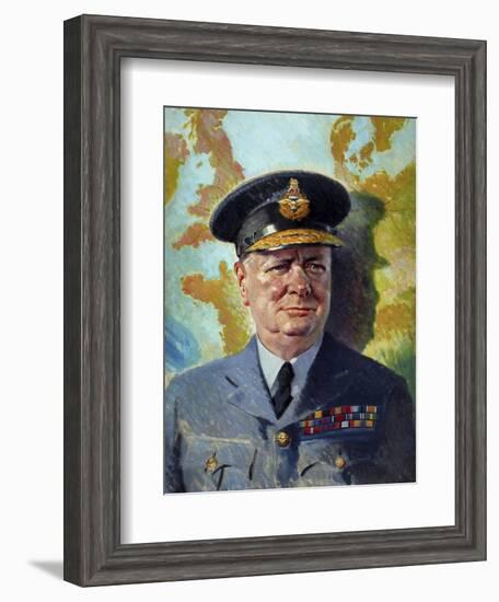 World War Ii Painting of Winston Churchill Wearing His Raf Uniform-Stocktrek Images-Framed Art Print