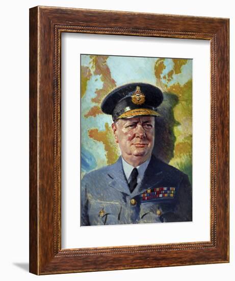 World War Ii Painting of Winston Churchill Wearing His Raf Uniform-Stocktrek Images-Framed Art Print