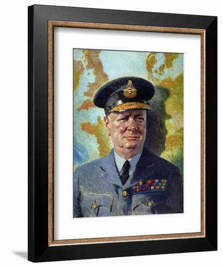 World War Ii Painting of Winston Churchill Wearing His Raf Uniform-Stocktrek Images-Framed Art Print