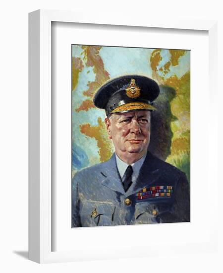 World War Ii Painting of Winston Churchill Wearing His Raf Uniform-Stocktrek Images-Framed Art Print