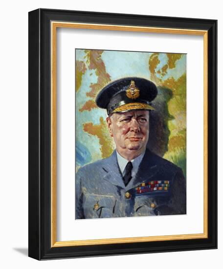 World War Ii Painting of Winston Churchill Wearing His Raf Uniform-Stocktrek Images-Framed Art Print