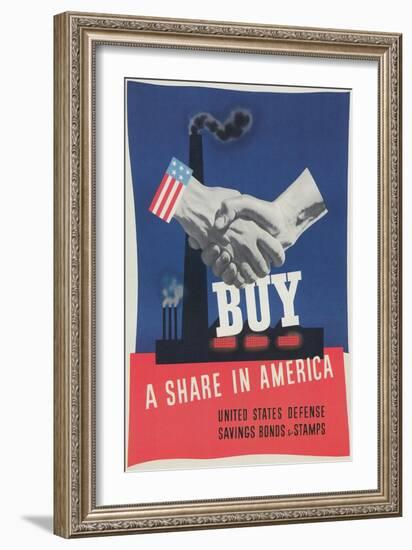 World War Ii Poster, Buy a Share in America-null-Framed Giclee Print