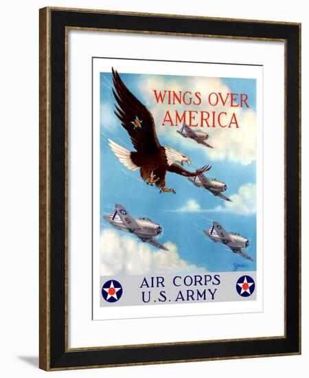 World War II Poster of a Bald Eagle Flying in the Sky with Fighter Planes-Stocktrek Images-Framed Photographic Print