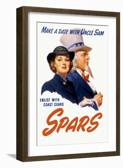 World War II Poster of a Female Coast Guard Cadet and Uncle Sam-null-Framed Art Print