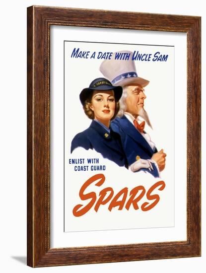 World War II Poster of a Female Coast Guard Cadet and Uncle Sam-null-Framed Art Print