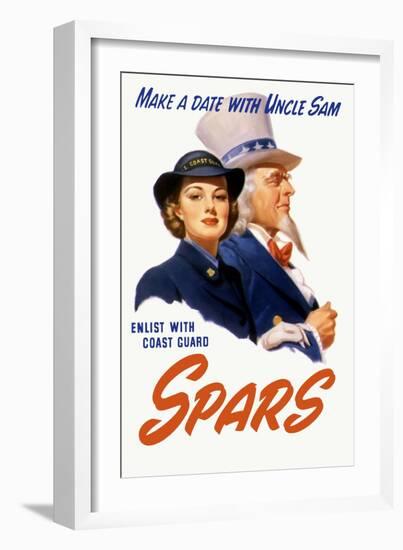 World War II Poster of a Female Coast Guard Cadet and Uncle Sam-null-Framed Art Print