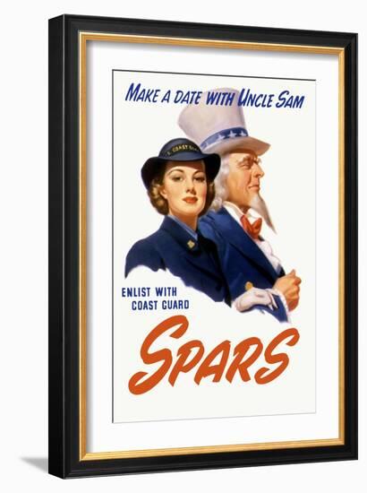 World War II Poster of a Female Coast Guard Cadet and Uncle Sam-null-Framed Art Print