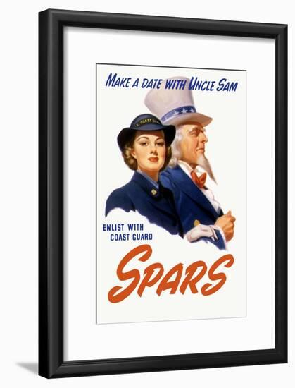 World War II Poster of a Female Coast Guard Cadet and Uncle Sam-null-Framed Art Print