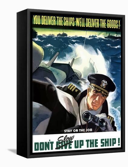 World War II Poster of a Navy Commander with Binoculars Aboard a Battleship-Stocktrek Images-Framed Premier Image Canvas