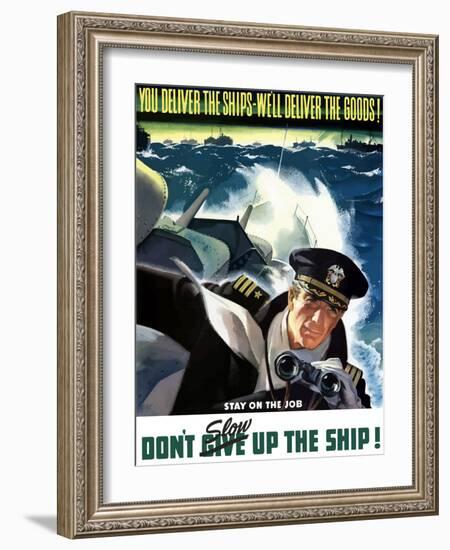 World War II Poster of a Navy Commander with Binoculars Aboard a Battleship-Stocktrek Images-Framed Photographic Print