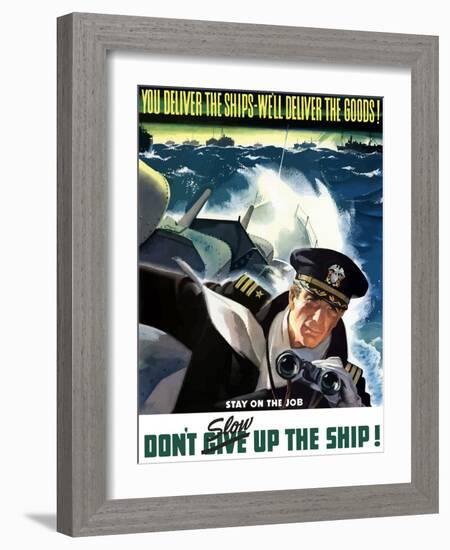 World War II Poster of a Navy Commander with Binoculars Aboard a Battleship-Stocktrek Images-Framed Photographic Print