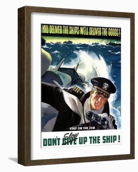 World War II Poster of a Navy Commander with Binoculars Aboard a Battleship-Stocktrek Images-Framed Photographic Print