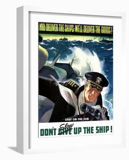 World War II Poster of a Navy Commander with Binoculars Aboard a Battleship-Stocktrek Images-Framed Photographic Print