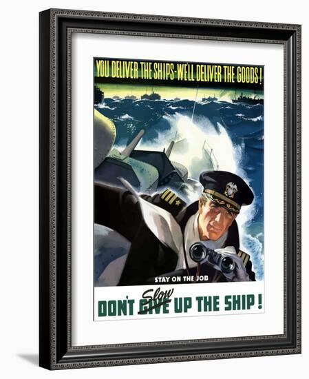 World War II Poster of a Navy Commander with Binoculars Aboard a Battleship-Stocktrek Images-Framed Photographic Print