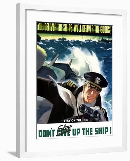 World War II Poster of a Navy Commander with Binoculars Aboard a Battleship-Stocktrek Images-Framed Photographic Print