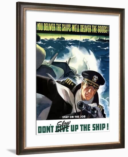 World War II Poster of a Navy Commander with Binoculars Aboard a Battleship-Stocktrek Images-Framed Photographic Print