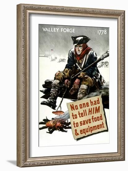 World War II Poster of a Revolutionary War Soldier Cooking over a Fire-null-Framed Art Print