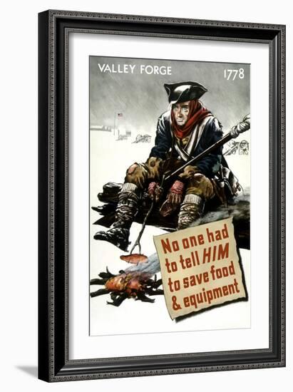 World War II Poster of a Revolutionary War Soldier Cooking over a Fire-null-Framed Art Print