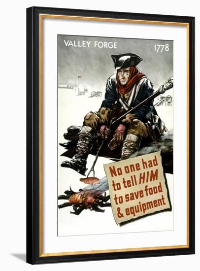 World War II Poster of a Revolutionary War Soldier Cooking over a Fire-null-Framed Art Print