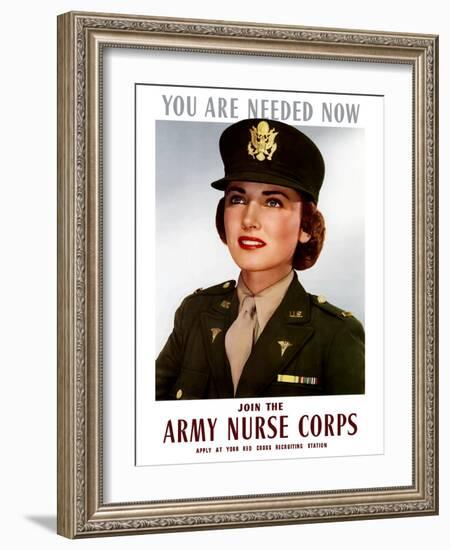 World War II Poster of a Smiling Female Officer of the U.S. Army Medical Corps-Stocktrek Images-Framed Photographic Print