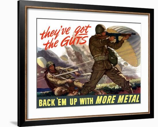 World War II Poster of Airborne Troops Parachuting Into Battle-Stocktrek Images-Framed Photographic Print