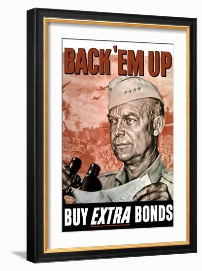 World War II Poster of General Dwight Eisenhower Holding a Map and Binoculars-null-Framed Art Print