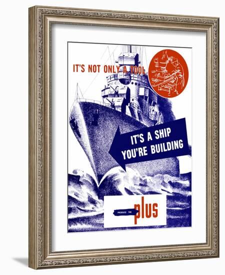 World War II Propaganda Poster Featuring a Battleship Out a Sea-null-Framed Art Print