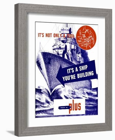 World War II Propaganda Poster Featuring a Battleship Out a Sea-null-Framed Art Print