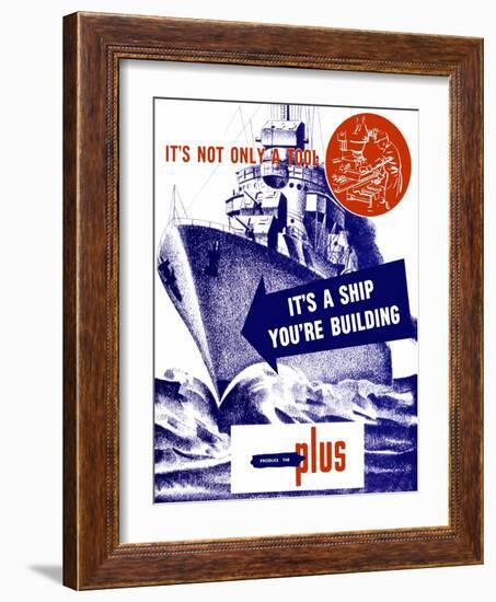 World War II Propaganda Poster Featuring a Battleship Out a Sea-null-Framed Art Print