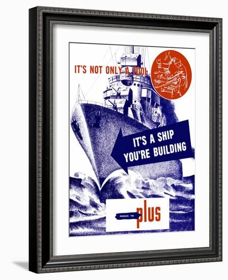 World War II Propaganda Poster Featuring a Battleship Out a Sea-null-Framed Art Print