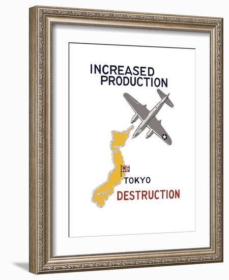 World War II Propaganda Poster Featuring a Bomber Flying over Japan-null-Framed Art Print