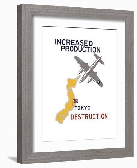 World War II Propaganda Poster Featuring a Bomber Flying over Japan-null-Framed Art Print