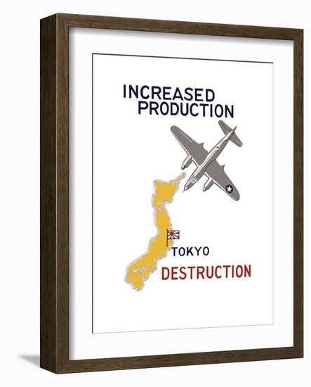 World War II Propaganda Poster Featuring a Bomber Flying over Japan-null-Framed Art Print