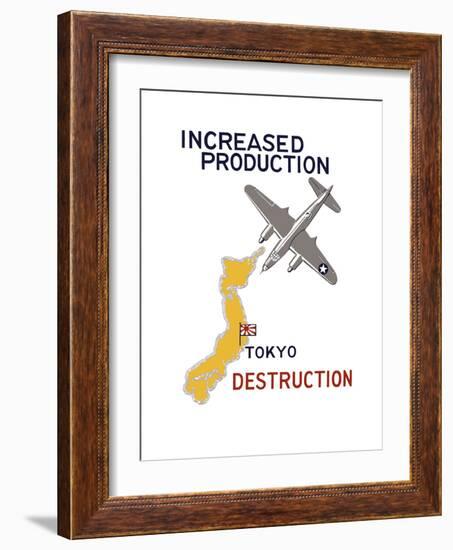 World War II Propaganda Poster Featuring a Bomber Flying over Japan-null-Framed Art Print