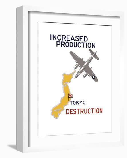 World War II Propaganda Poster Featuring a Bomber Flying over Japan-null-Framed Art Print