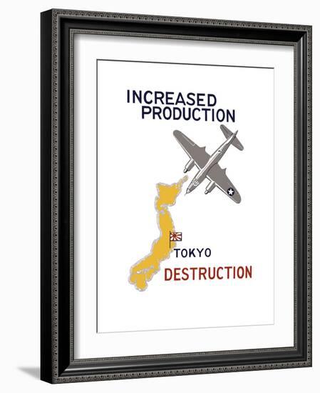 World War II Propaganda Poster Featuring a Bomber Flying over Japan-null-Framed Art Print