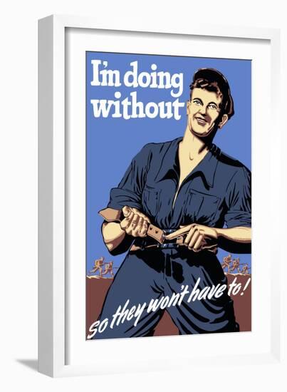 World War II Propaganda Poster Featuring a Man Tightening His Belt-null-Framed Art Print