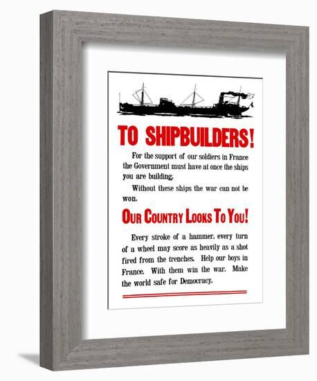 World War II Propaganda Poster Featuring a Ship Steaming Along-null-Framed Art Print