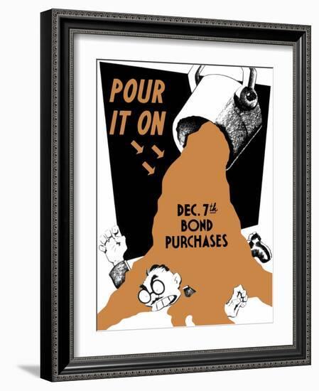 World War II Propaganda Poster of a Bucket Spilling over Emperor Hirohito-null-Framed Art Print