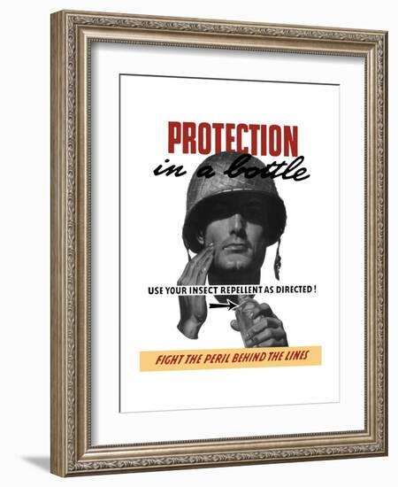 World War II Propaganda Poster of a Soldier Applying Insect Repellent-null-Framed Art Print