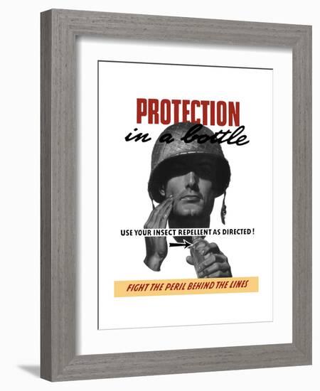 World War II Propaganda Poster of a Soldier Applying Insect Repellent-null-Framed Art Print