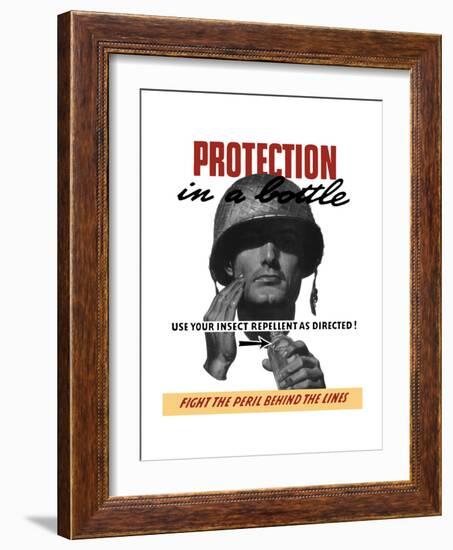 World War II Propaganda Poster of a Soldier Applying Insect Repellent-null-Framed Art Print