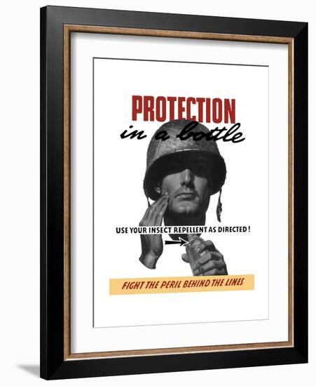 World War II Propaganda Poster of a Soldier Applying Insect Repellent-null-Framed Art Print