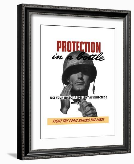 World War II Propaganda Poster of a Soldier Applying Insect Repellent-null-Framed Art Print